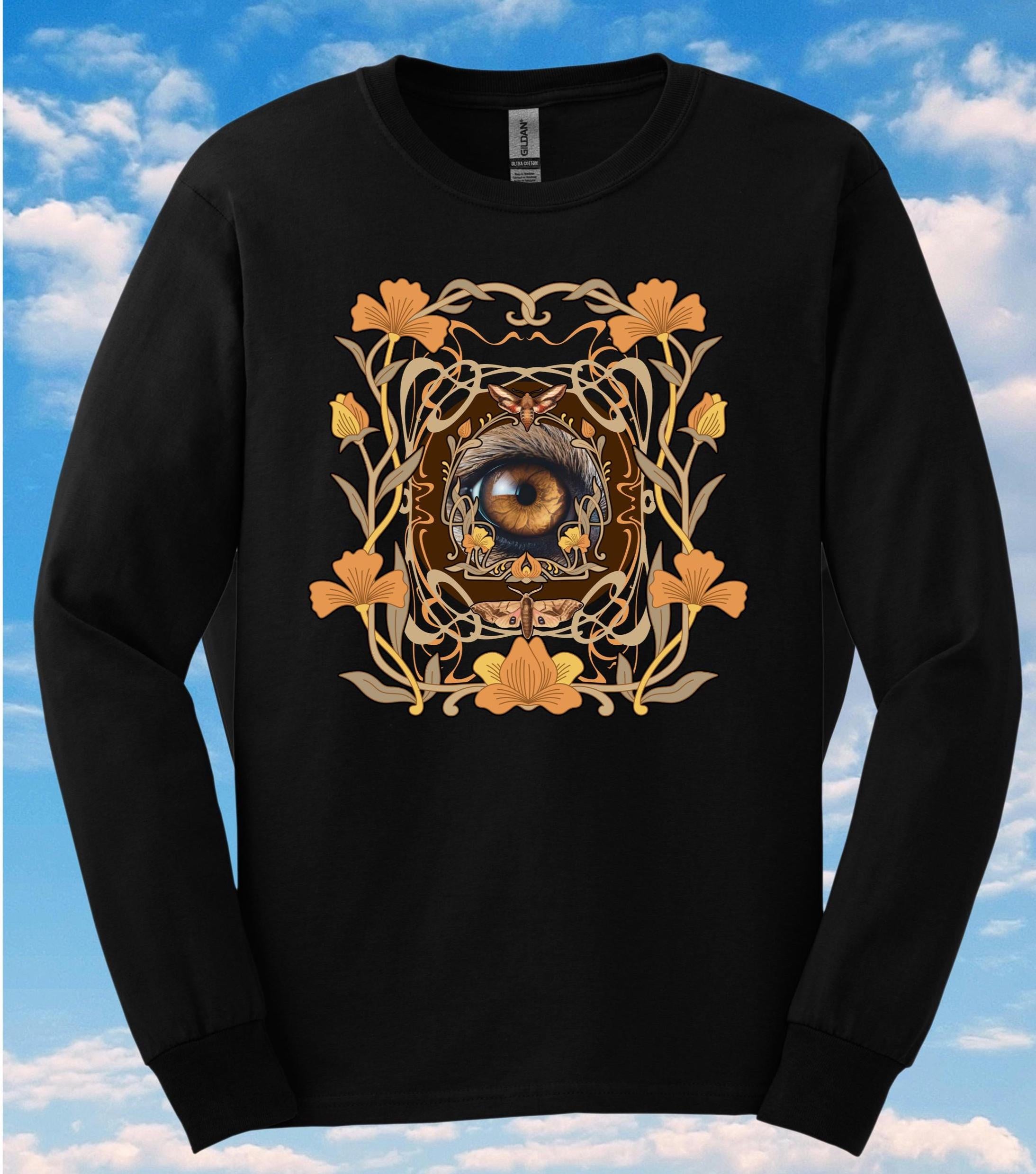 One eye Art deco style shirt floral t-shirt Men’s Long Sleeve cotton pullover