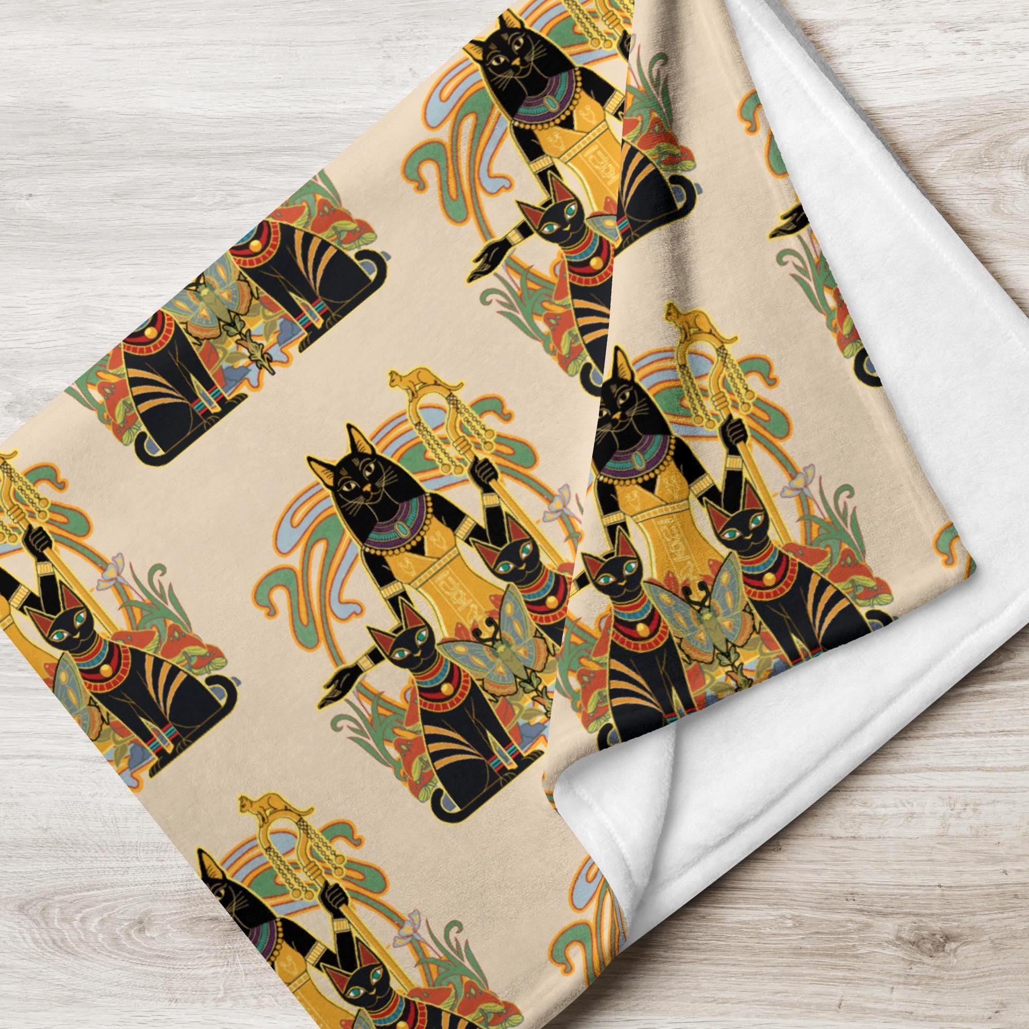 Egyptian Bastet Cat throw blanket ancient Egyptian cat goddess Throw Blanket 30 inch by 40 inch Egyptian  home decor