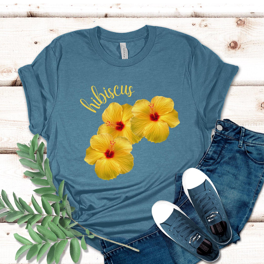 Hibiscus t-shirt Hawaii flowers shirts yellow hibiscus t-shirts soft tees unisex