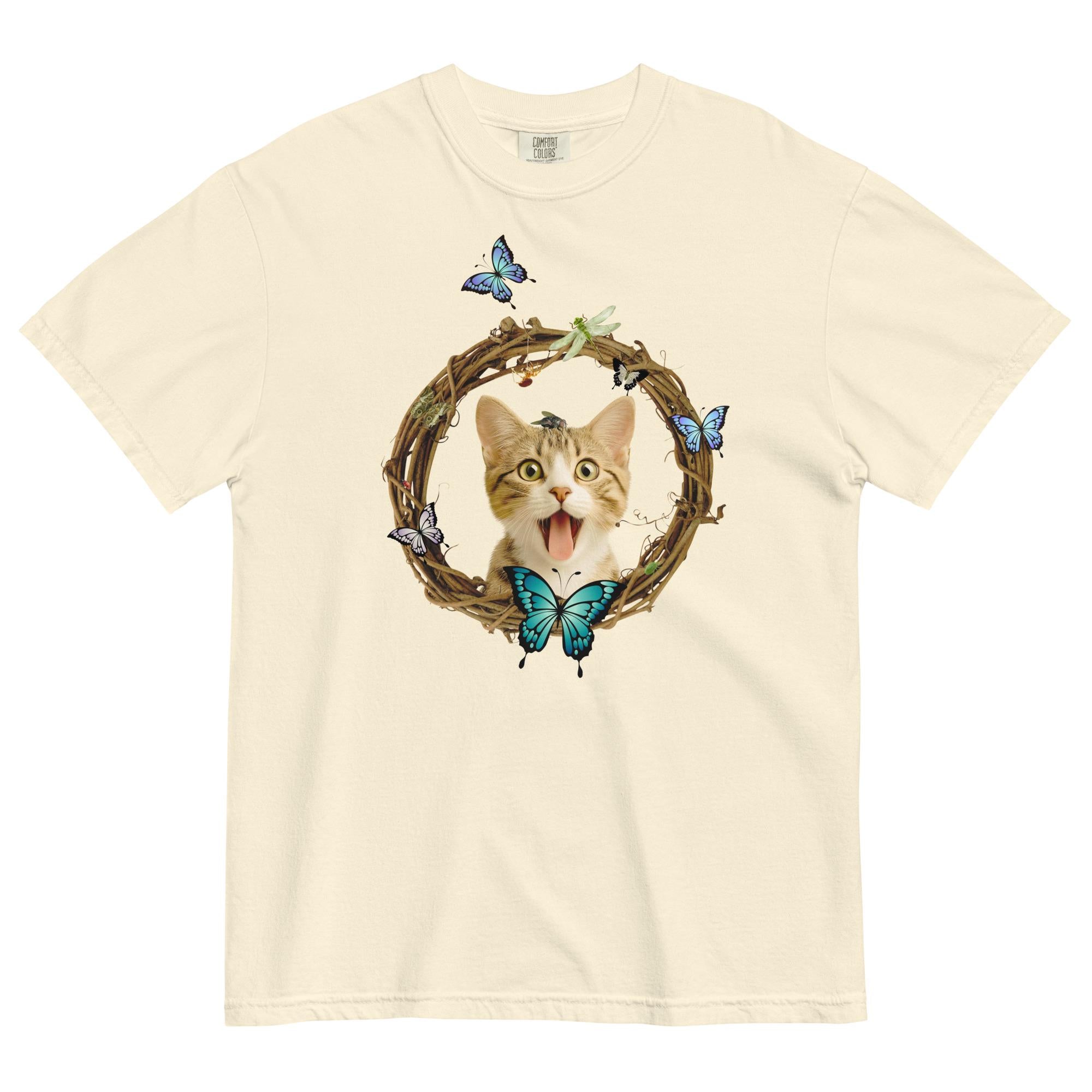 Cute Cat Comfort Colors t-shirt cat with butterflies shirt gift for cat lover cat mom gift