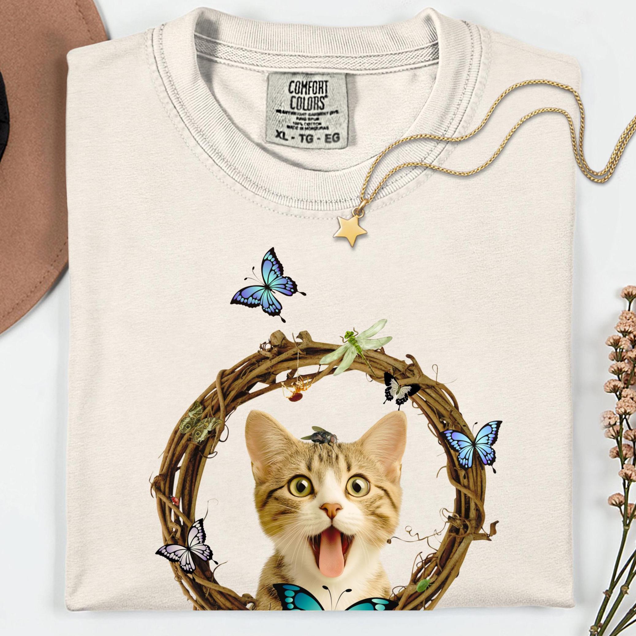 Cute Cat Comfort Colors t-shirt cat with butterflies shirt gift for cat lover cat mom gift