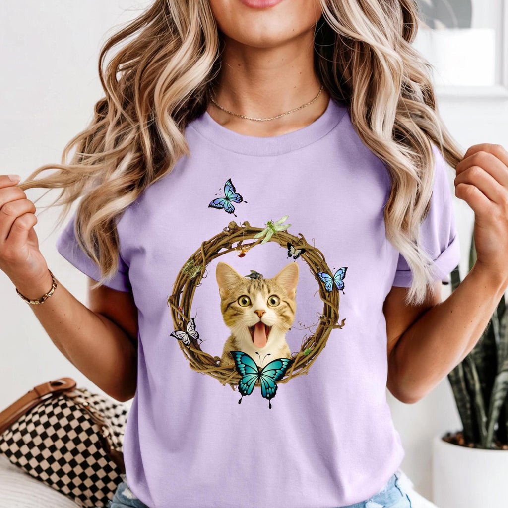 Cute Cat Comfort Colors t-shirt cat with butterflies shirt gift for cat lover cat mom gift