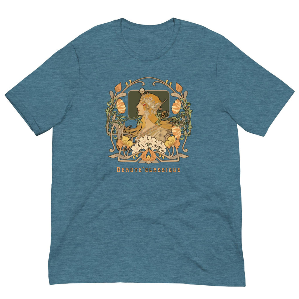 Female Beauty T-shirt Art nouveau woman and foliage gift for art lover, artist shirt gift Unisex t-shirt