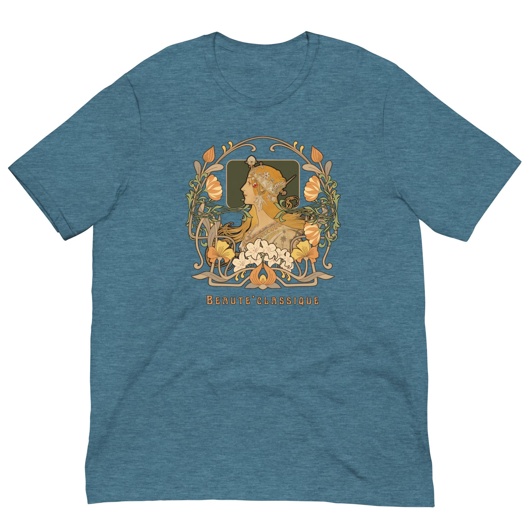 Female Beauty T-shirt Art nouveau woman and foliage gift for art lover, artist shirt gift Unisex t-shirt