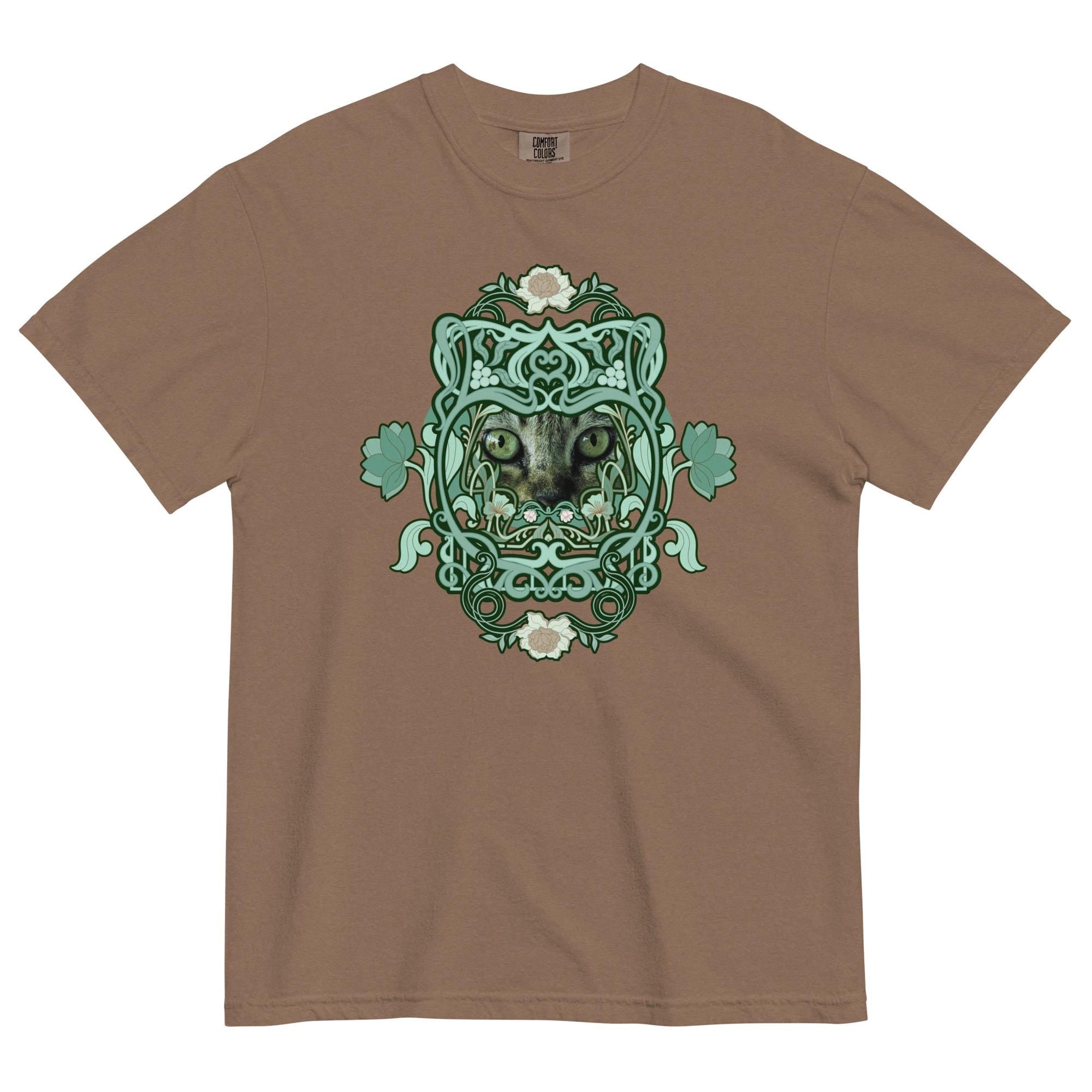 Cat eyes art shirt Comfort Colors green cat design art nouveau inspired cat lover gift