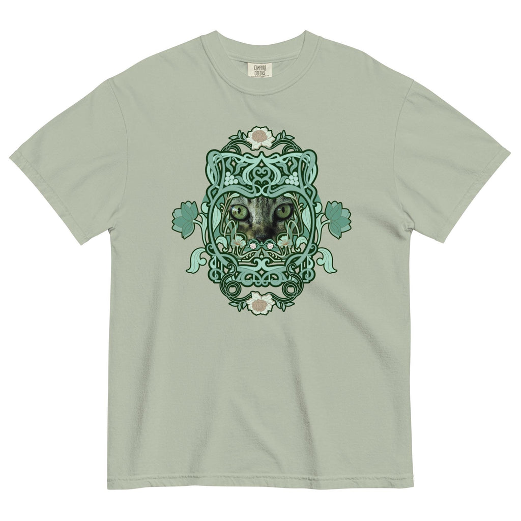 Cat eyes art shirt Comfort Colors green cat design art nouveau inspired cat lover gift