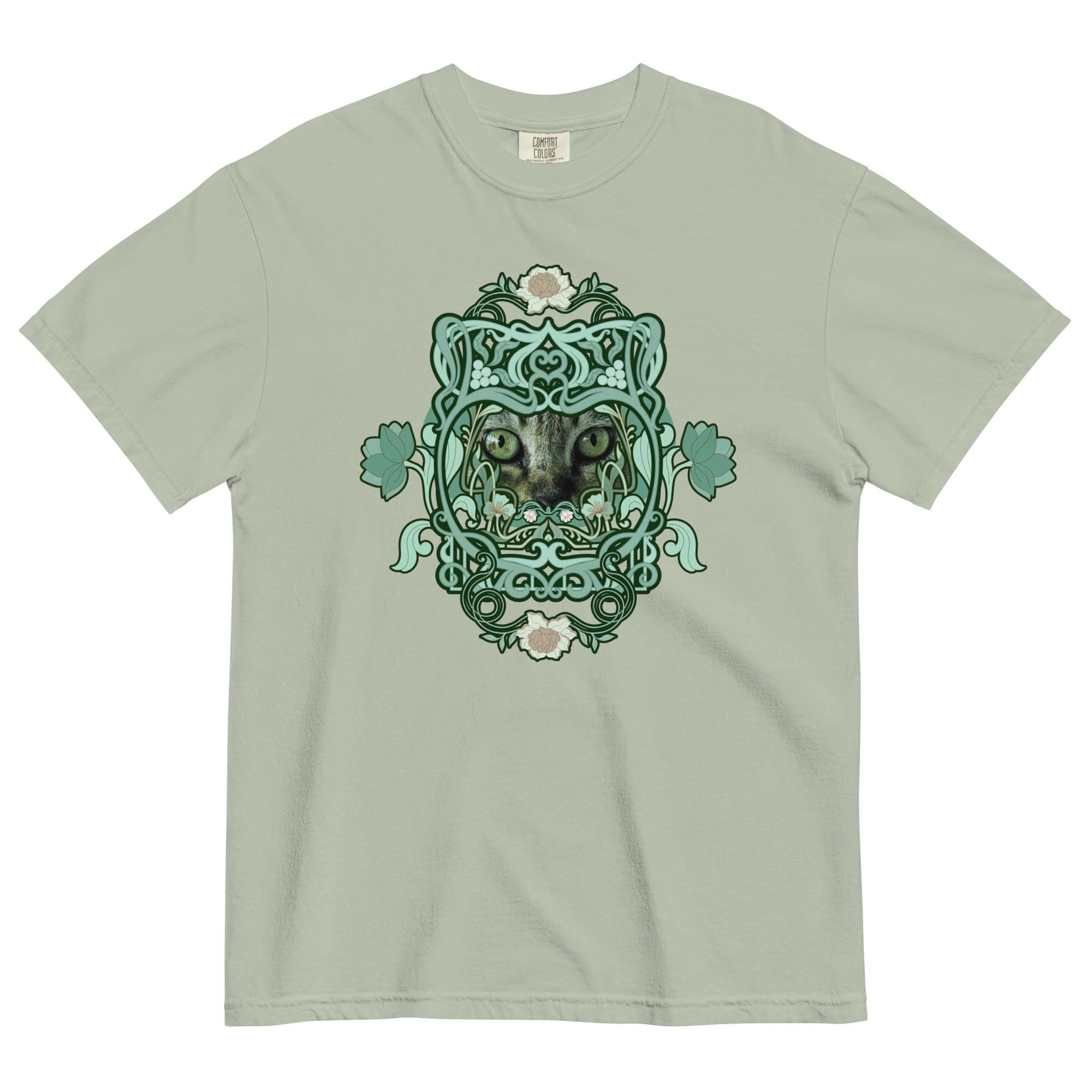 Cat eyes art shirt Comfort Colors green cat design art nouveau inspired cat lover gift