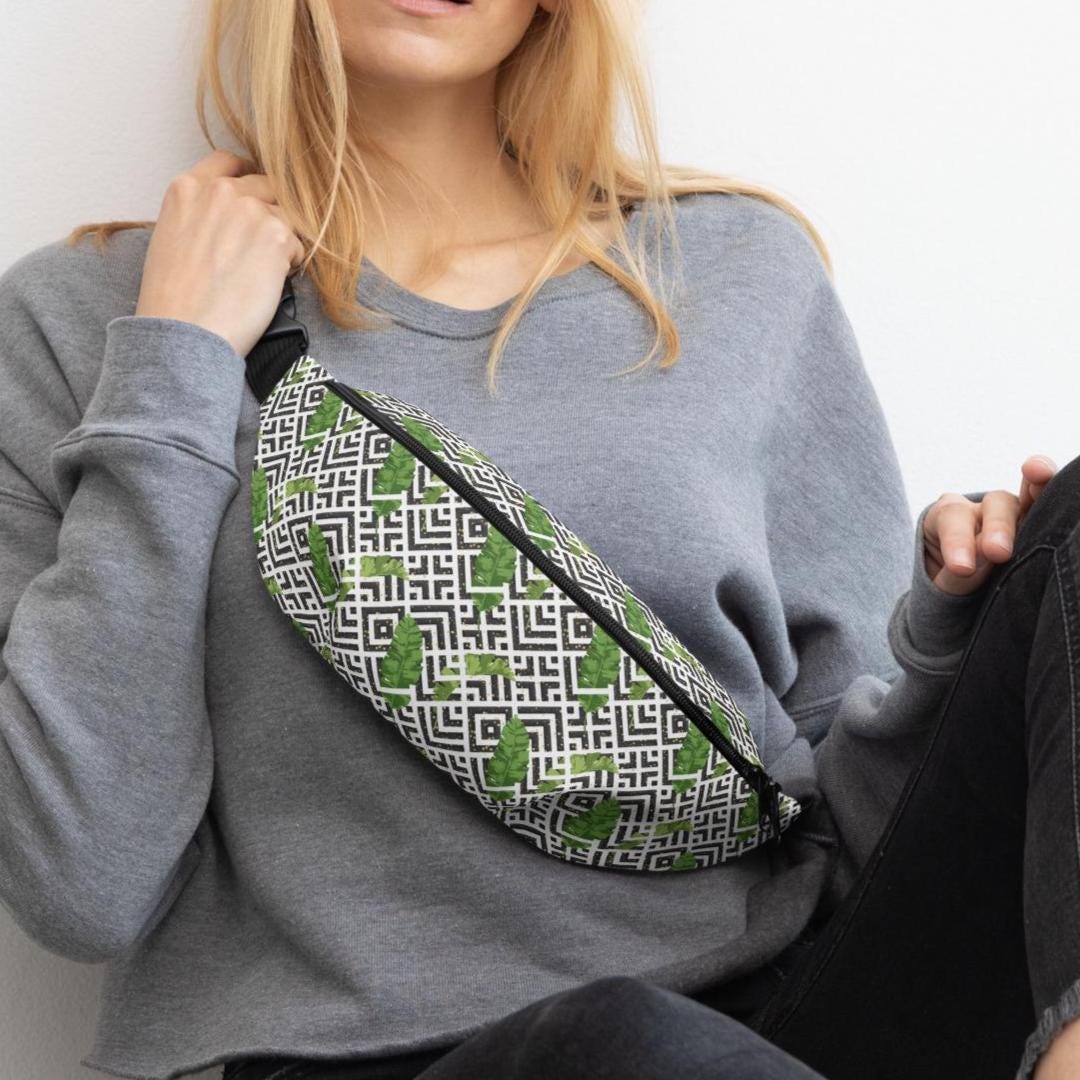 Tropical leaf Fanny Pack geometric leaf design waist bag gift for traveler