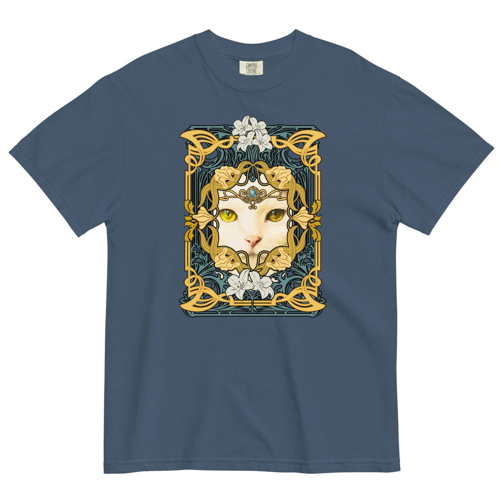 White Cat Shirt Comfort Colors white cat art deco style t-shirt floral cat design Unisex garment-dyed heavyweight t-shirt