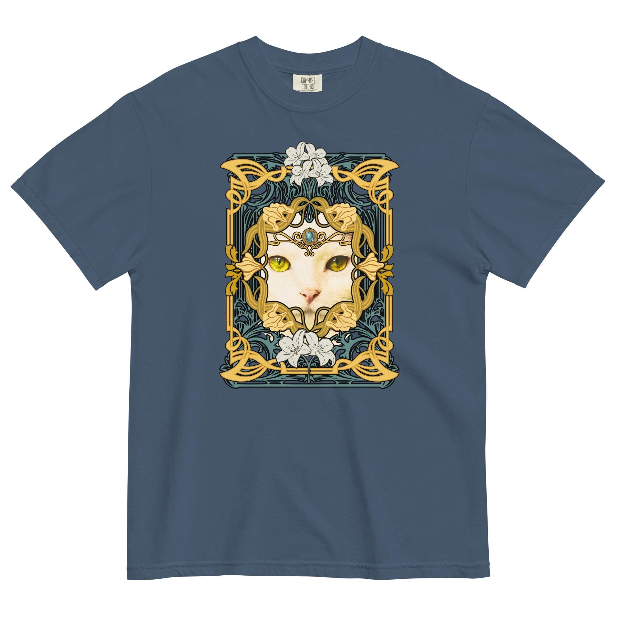 White Cat Shirt Comfort Colors white cat art deco style t-shirt floral cat design Unisex garment-dyed heavyweight t-shirt