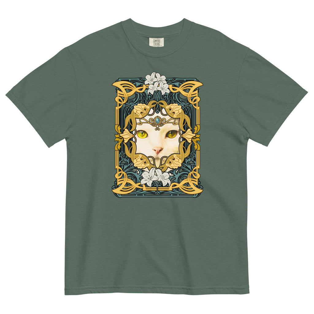 White Cat Shirt Comfort Colors white cat art deco style t-shirt floral cat design Unisex garment-dyed heavyweight t-shirt