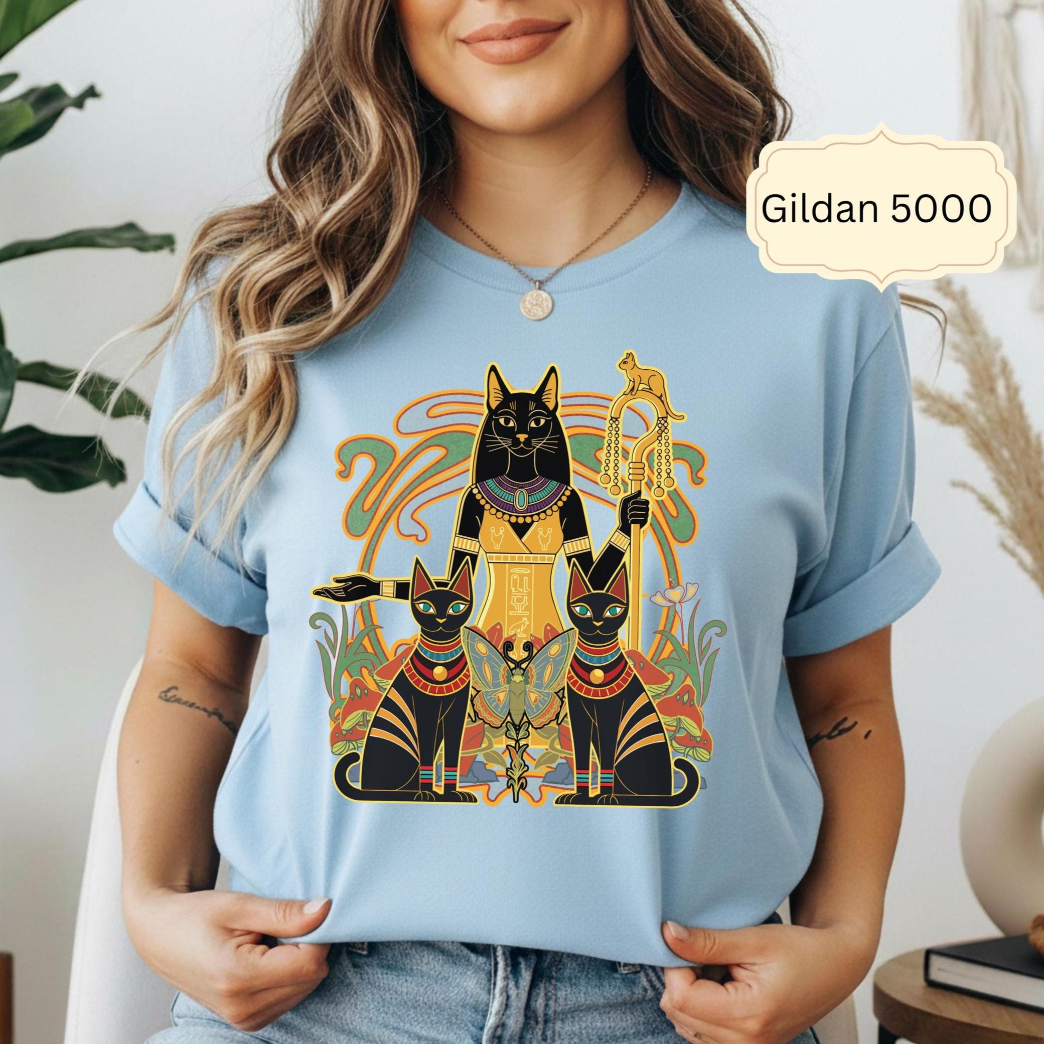 Egyptian Bastet Cat Goddess T-Shirt - Gift for Cat Lover Gildan tee