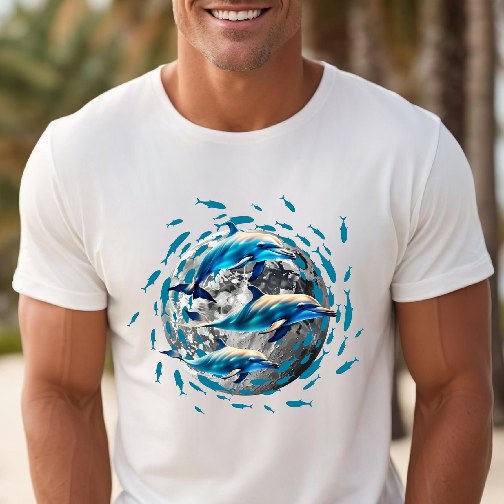 Dolphin Moon T-Shirt: Ocean Lover Gift, Unisex Tee