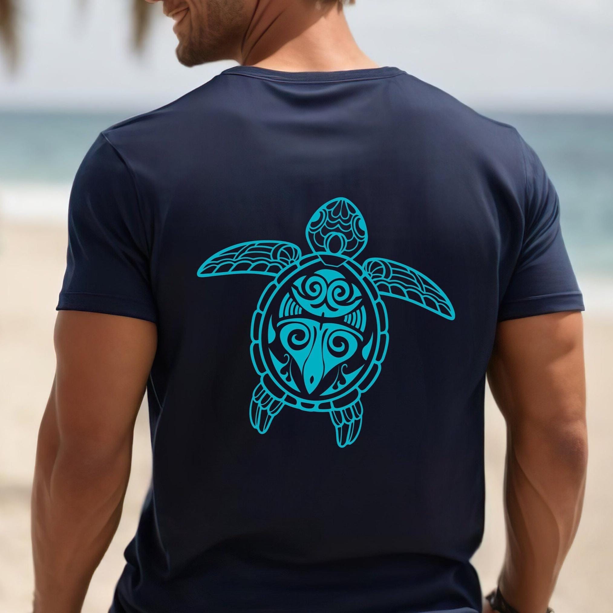 Tribal Sea Turtle T-Shirt: Two-Sided Turquoise Design