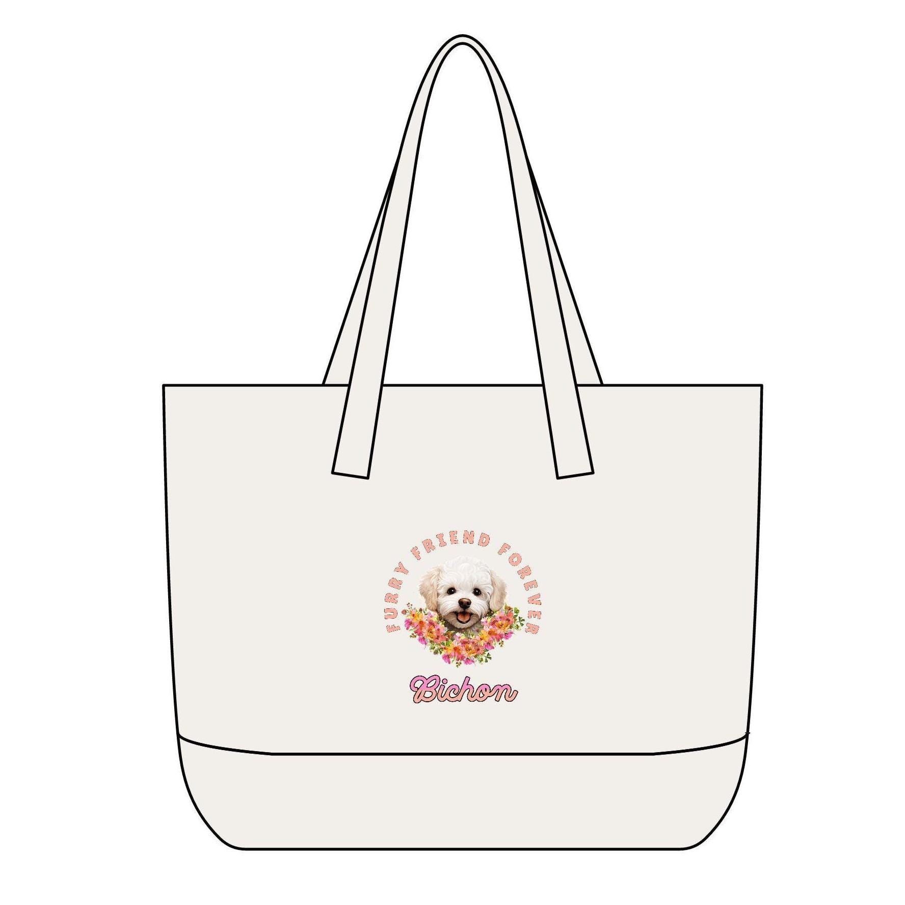 Bichon Frise Tote Bag dog portrait bag  Zippered Cotton Canvas Tote Personalize this tote custom dog or cat design