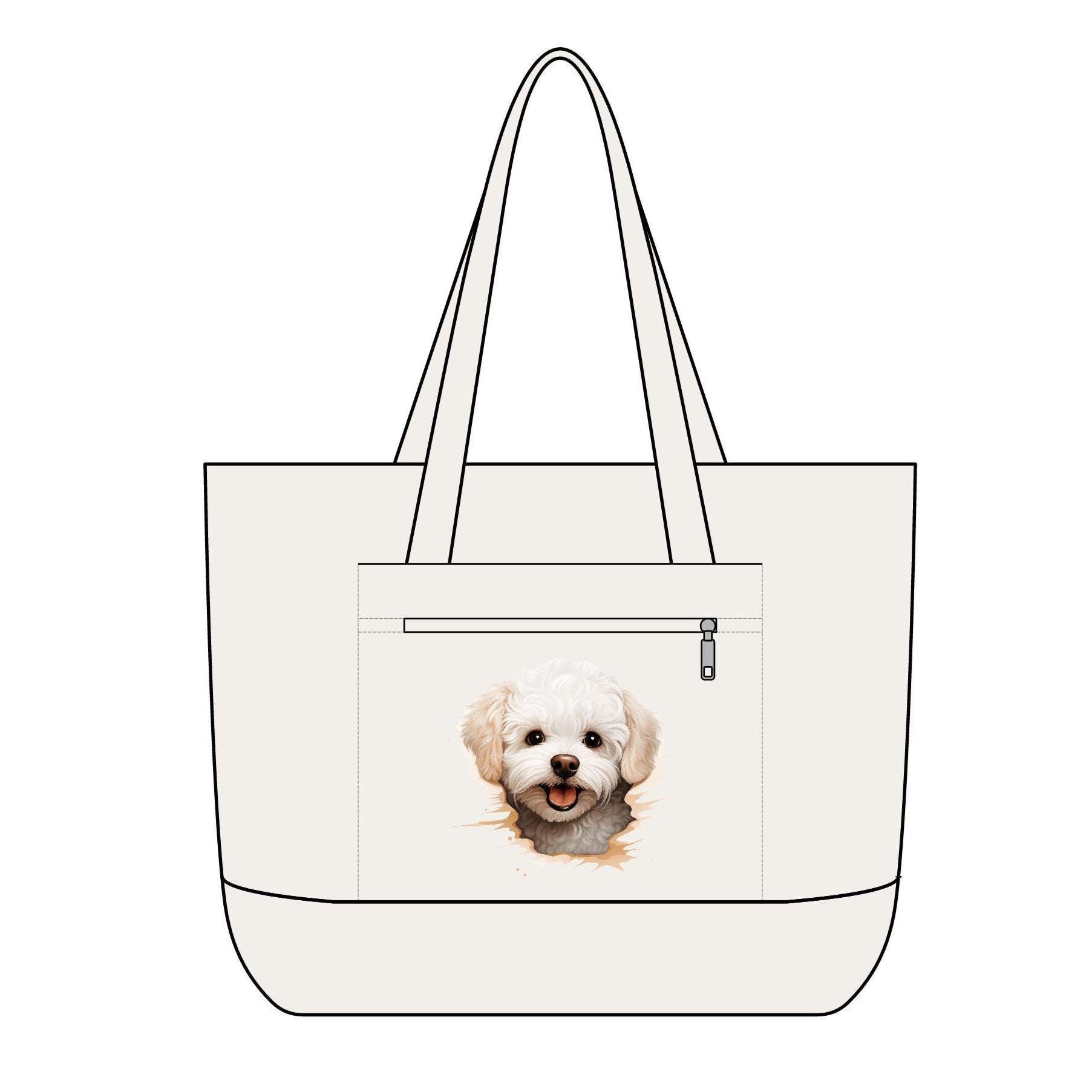 Bichon Frise Tote Bag dog portrait bag  Zippered Cotton Canvas Tote Personalize this tote custom dog or cat design