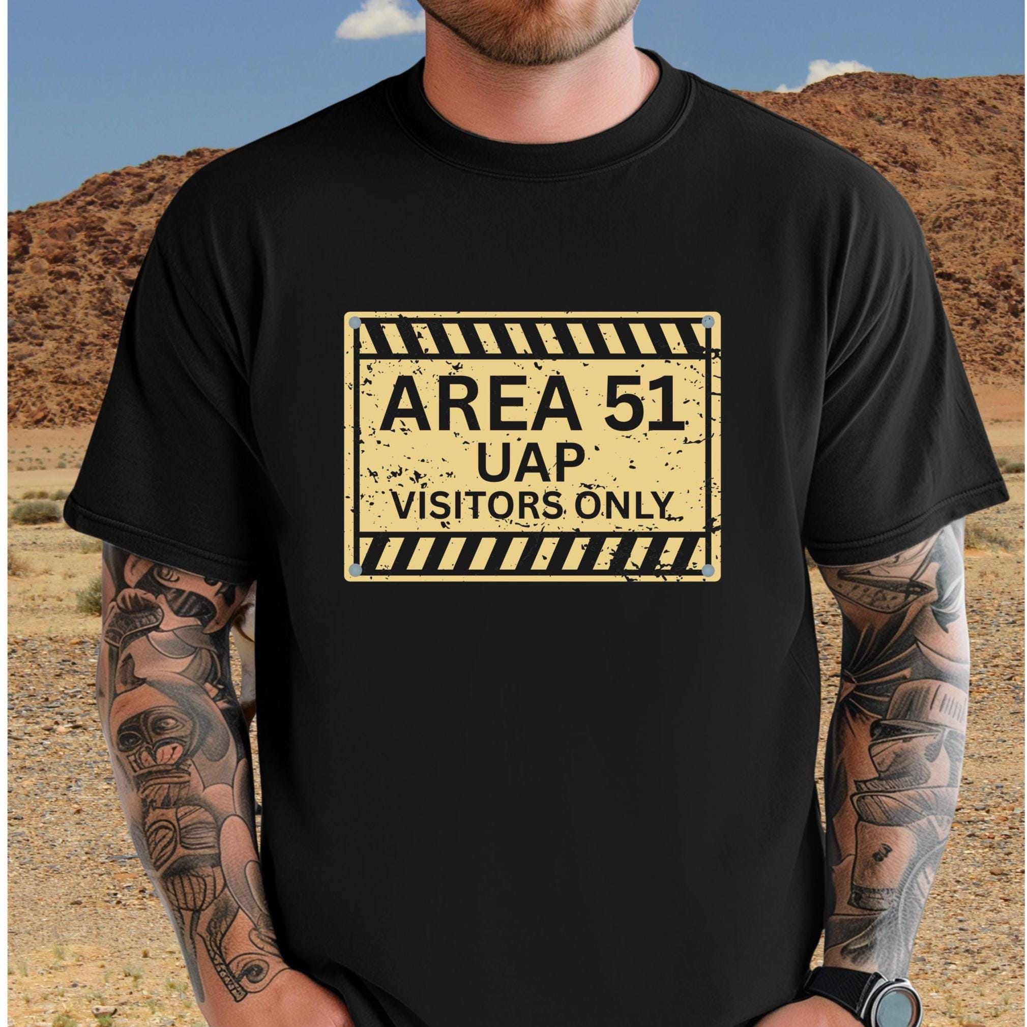 Funny UFO Sign Tshirt Area 51 tee Gildan mens cotton tee