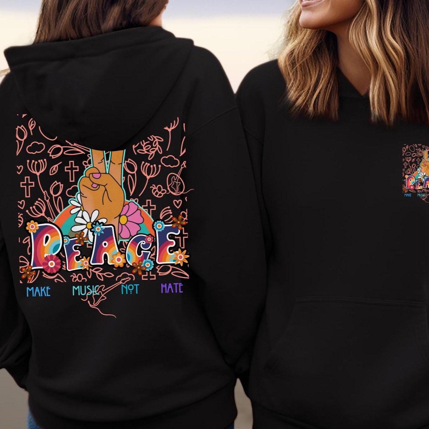 Groovy Peace Sign Hoodie, Retro Music Lover Gift