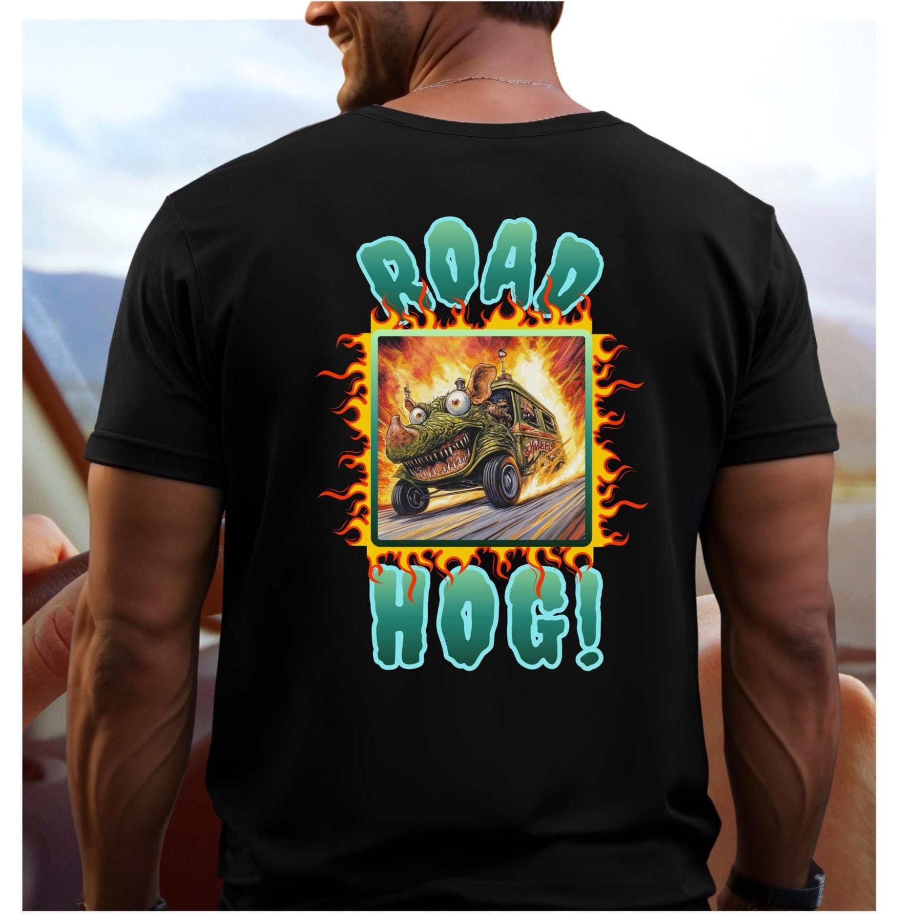 Road Hog Shirt Back print flaming car t-shirt Car racer gift car lover gift Gear head gift tee