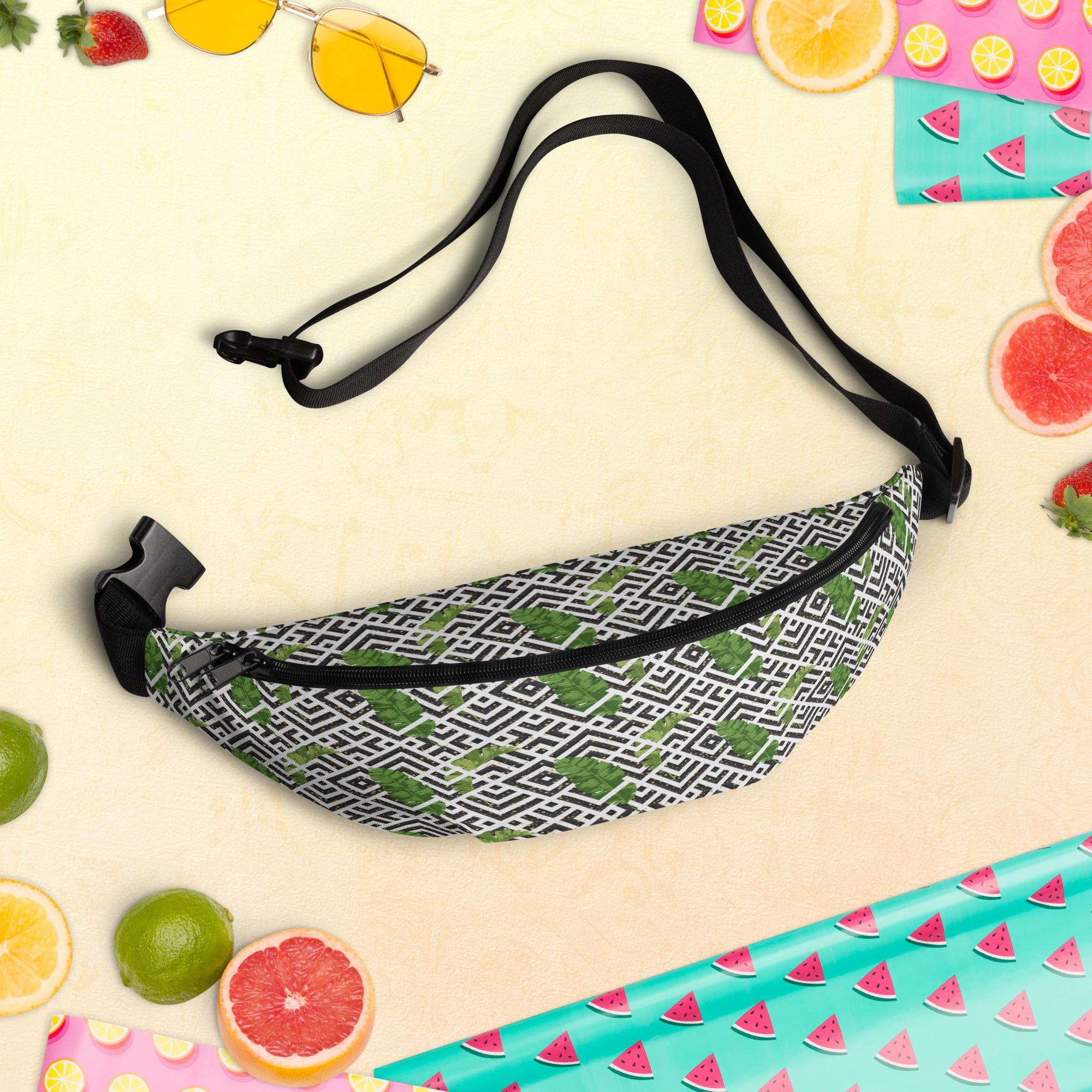 Tropical leaf Fanny Pack geometric leaf design waist bag gift for traveler