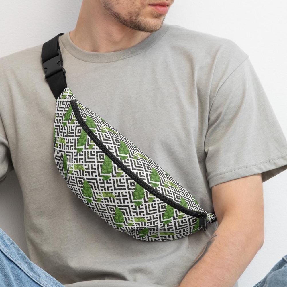 Tropical leaf Fanny Pack geometric leaf design waist bag gift for traveler