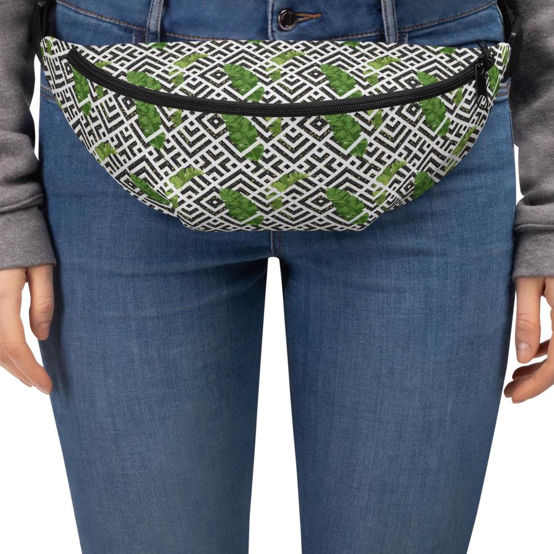 Tropical leaf Fanny Pack geometric leaf design waist bag gift for traveler