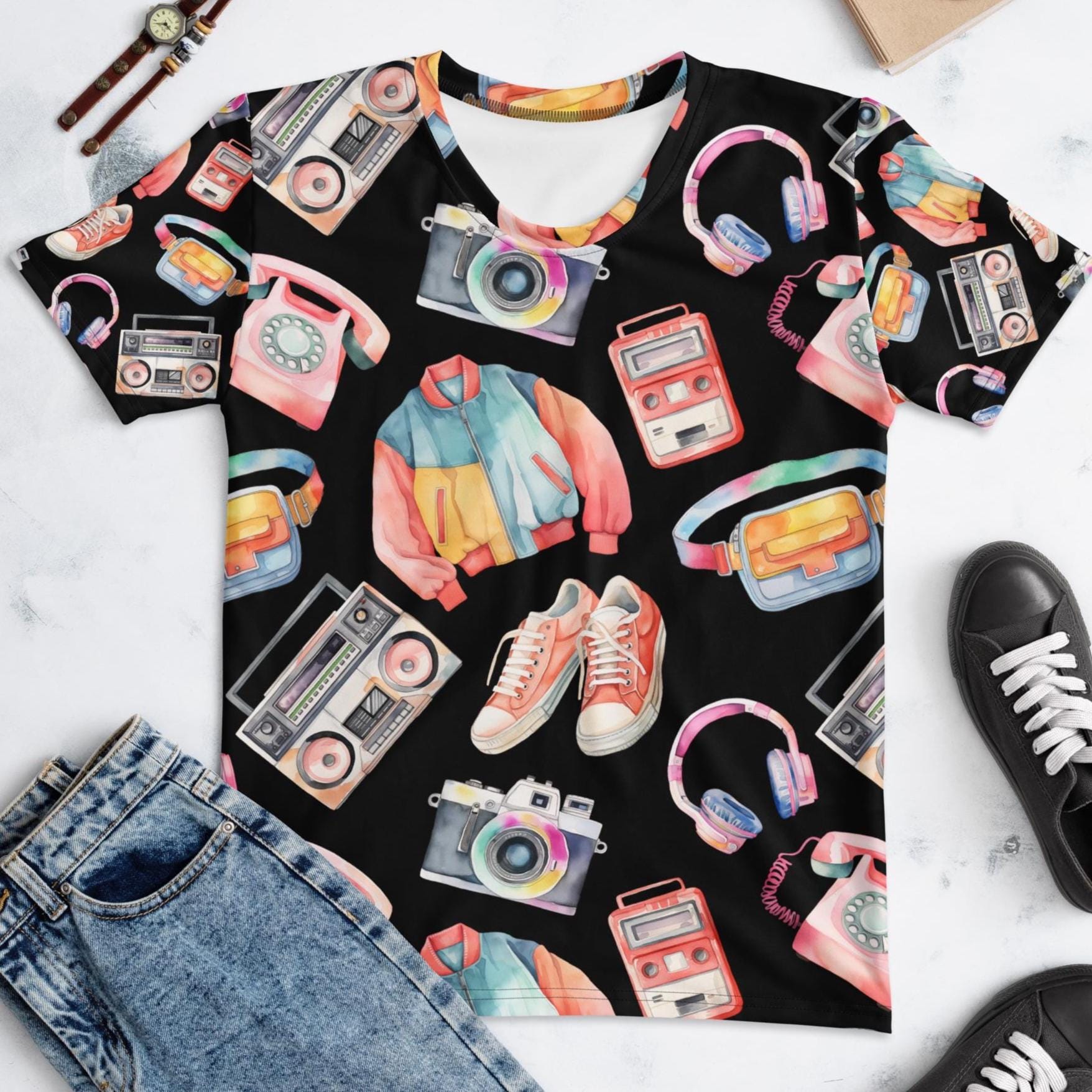 Retro 80s t-shirt womens boombox T-shirt gift for 70s born 80s nostalgia gift