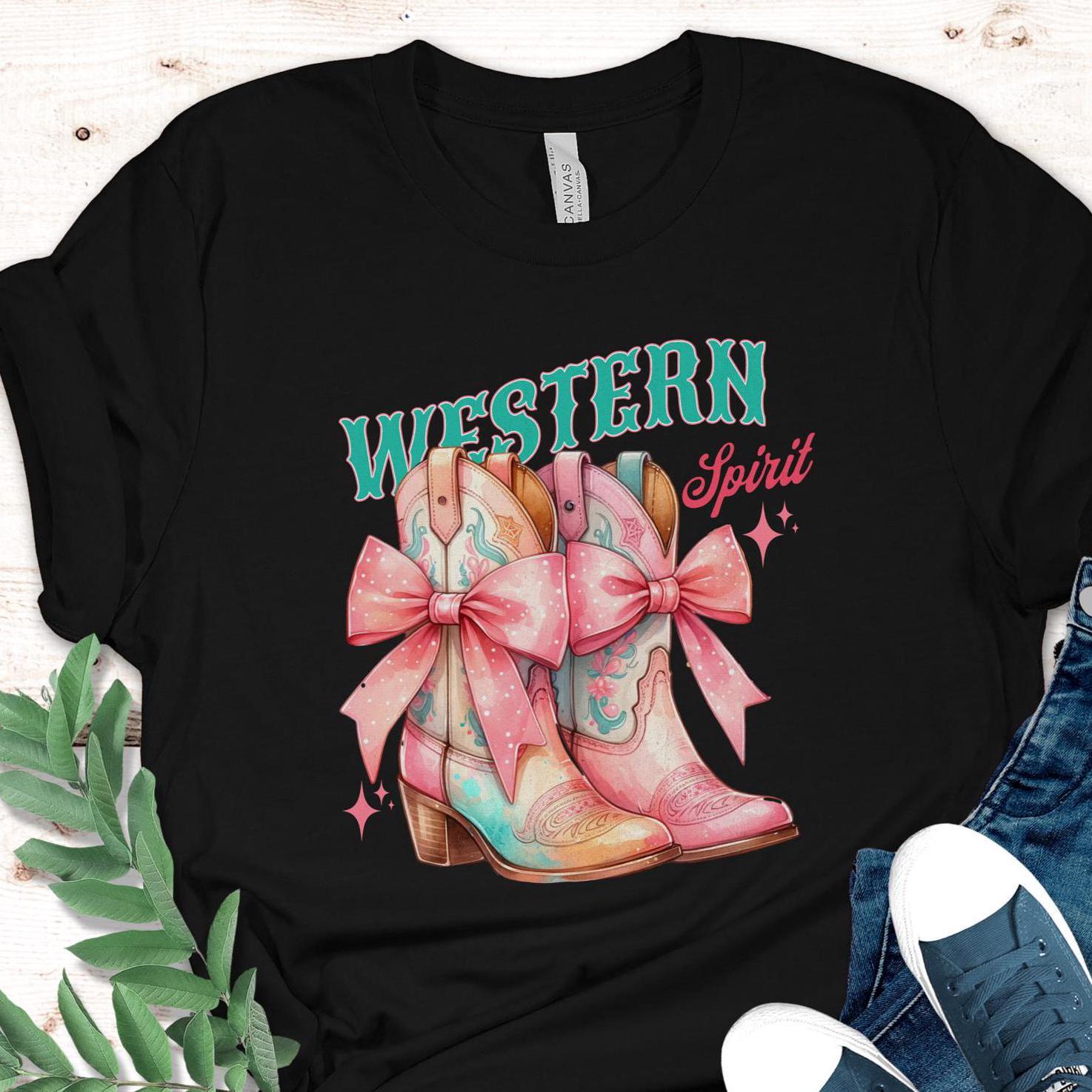 Pink Western Boots T-Shirt: Coquette Cowgirl Tee