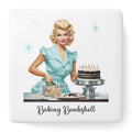 Retro 50s Housewife Baking Bombshell Porcelain Magnet | Square Vintage Pin-Up Kitchen