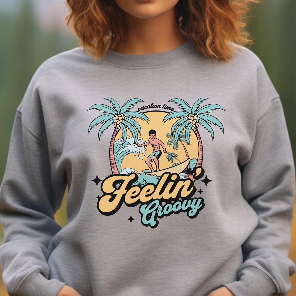 Retro Beach Sweatshirt: Feelin' Groovy Tropical Pullover surf hoodie