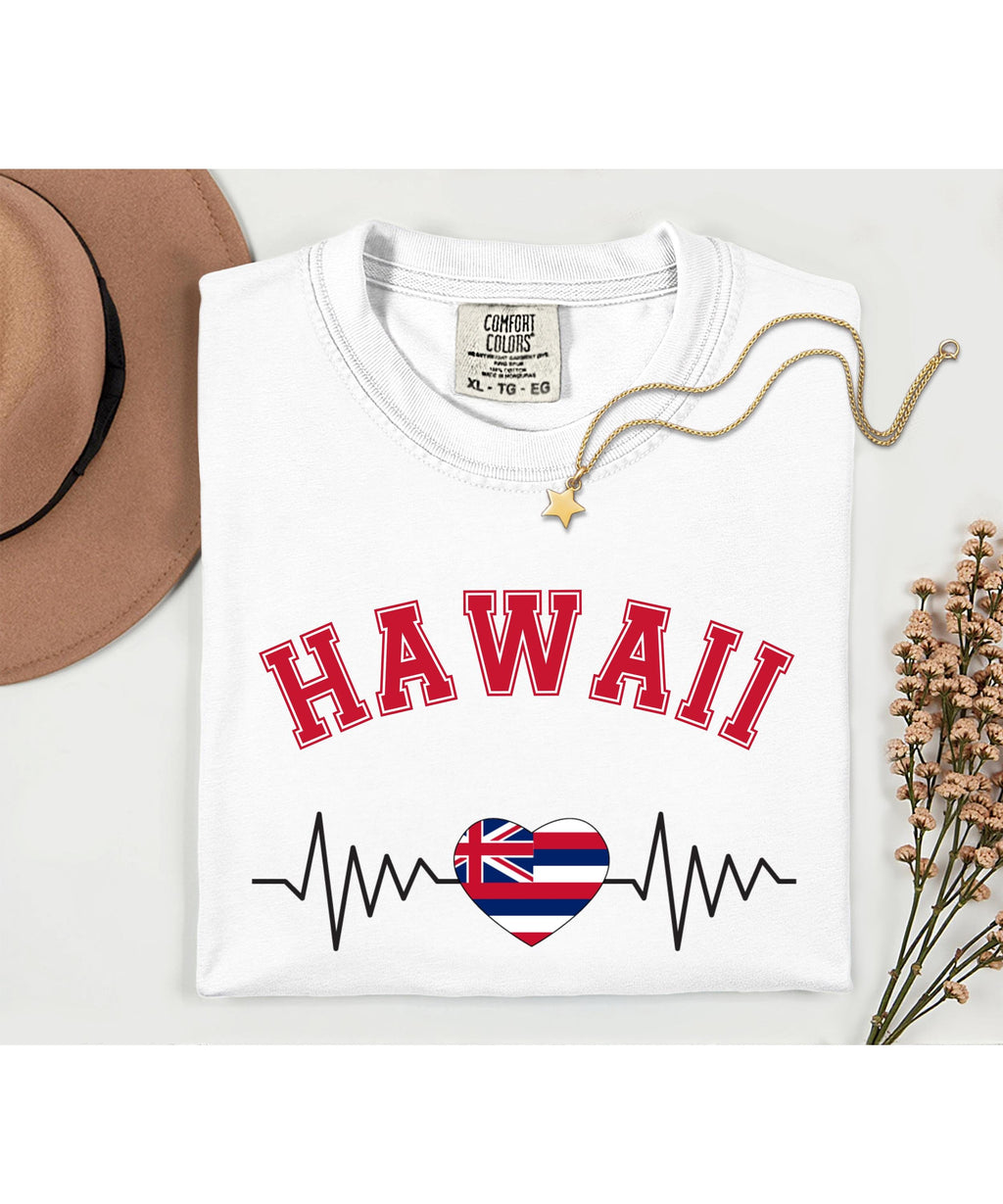 Hawaiian heartbeat Shirt Comfort Colors Hawaii Tshirt gift for Hawaii lover Hawaiian Valentine shirt Hawaiian flag tee