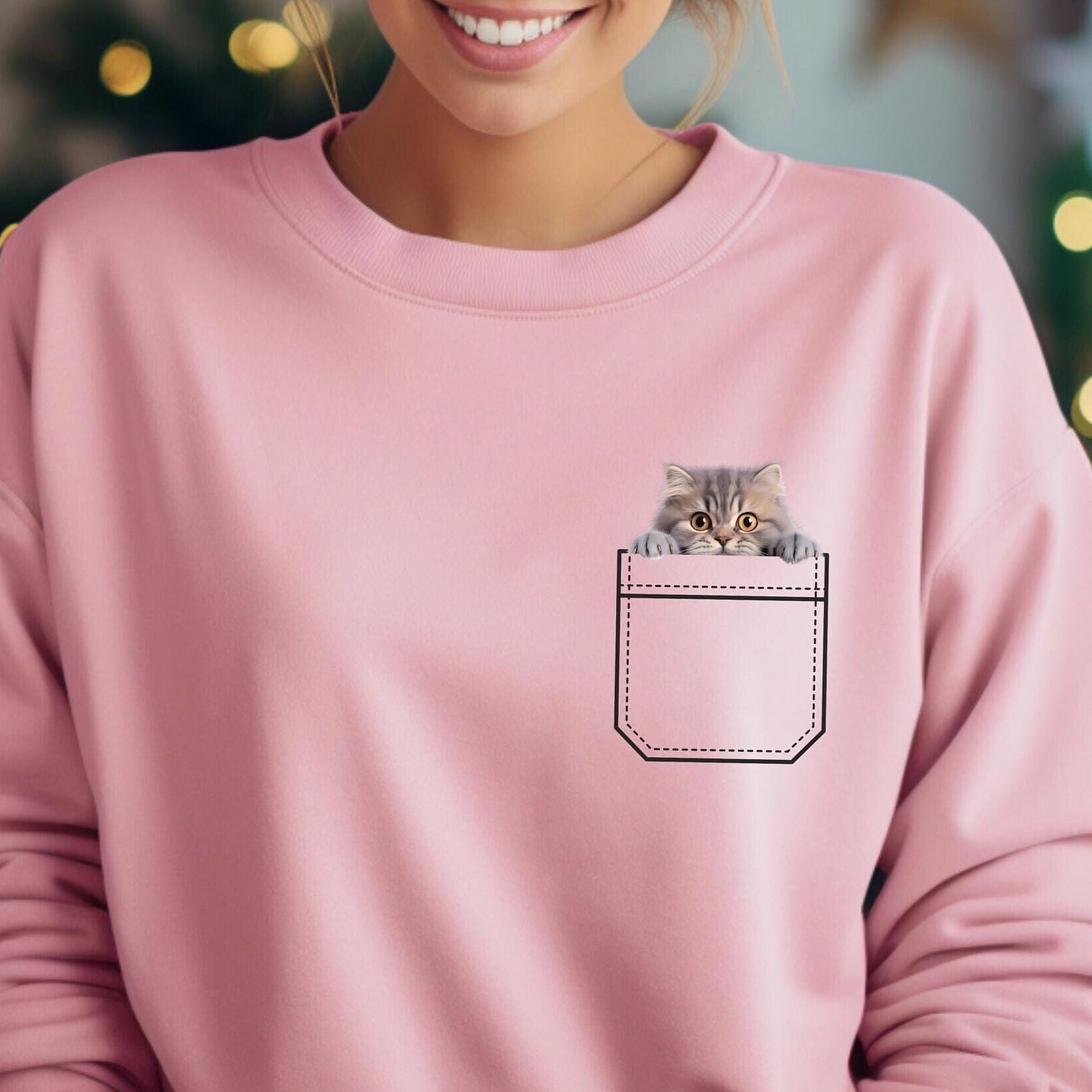 Cat sweatshirt kitten Pocket Sweatshirt, Cat Lover Gift Faux pocket kitten