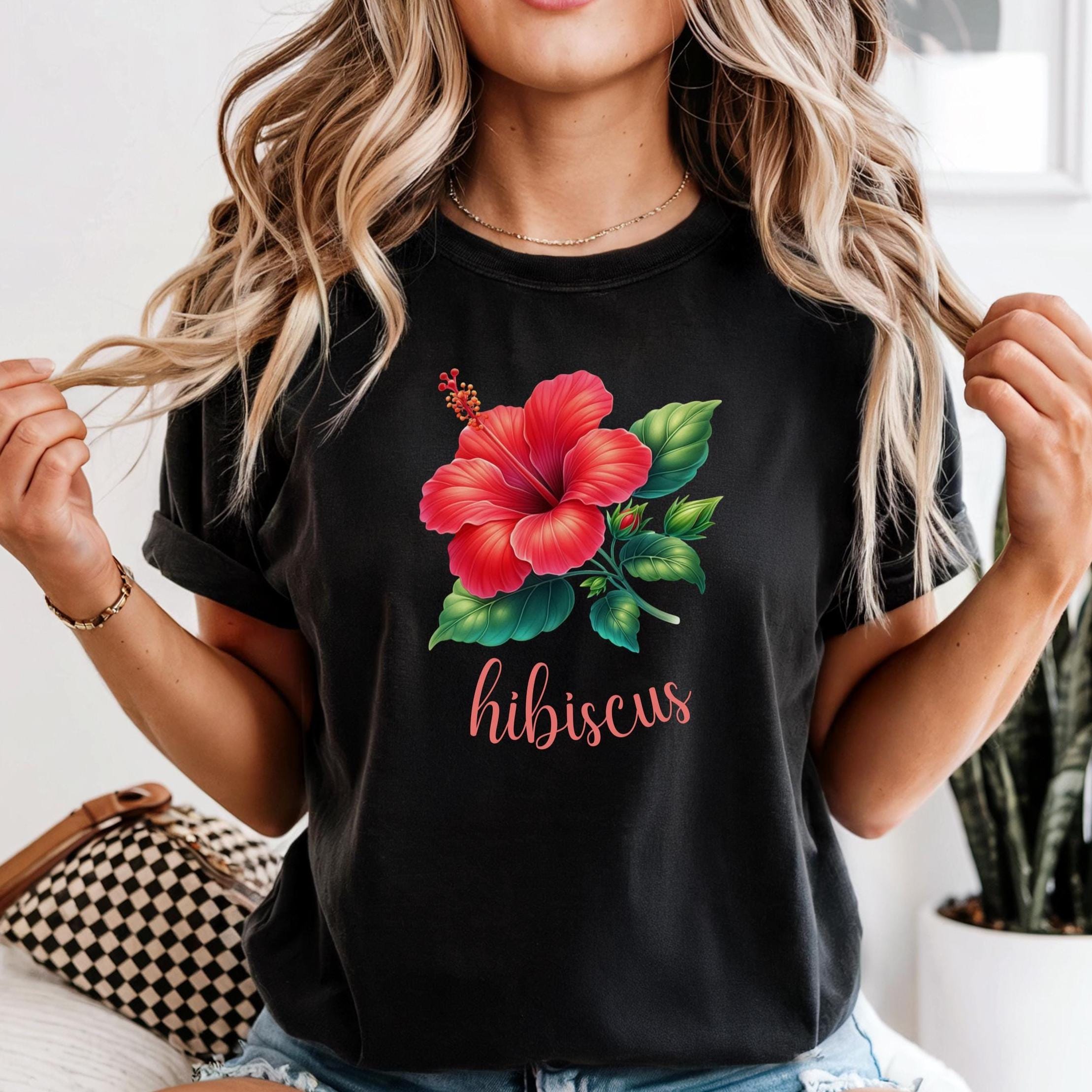 Red Hibiscus Shirt Comfort Colors hibiscus t-shirt Hawaiian flowers Tshirt Unisex garment-dyed heavyweight t-shirt
