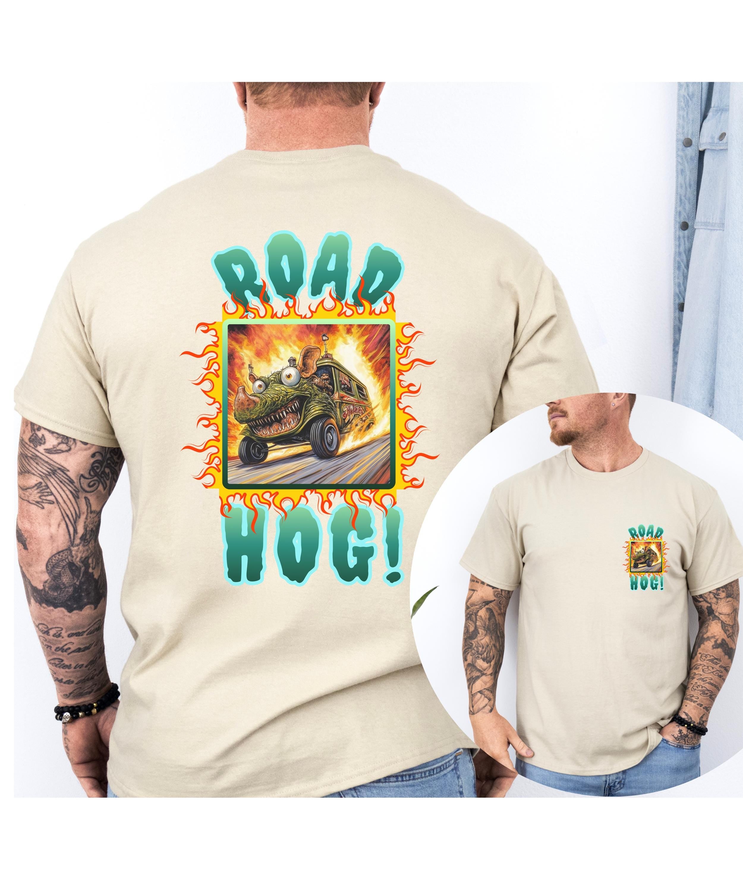 Road Hog Shirt Back print flaming car t-shirt Car racer gift car lover gift Gear head gift tee