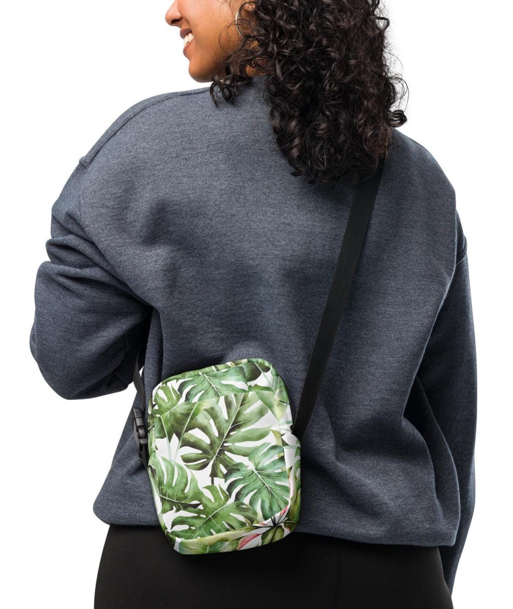 Tropical Leaves Crossbody Bag: Water-Resistant Travel Bag, Adjustable Strap