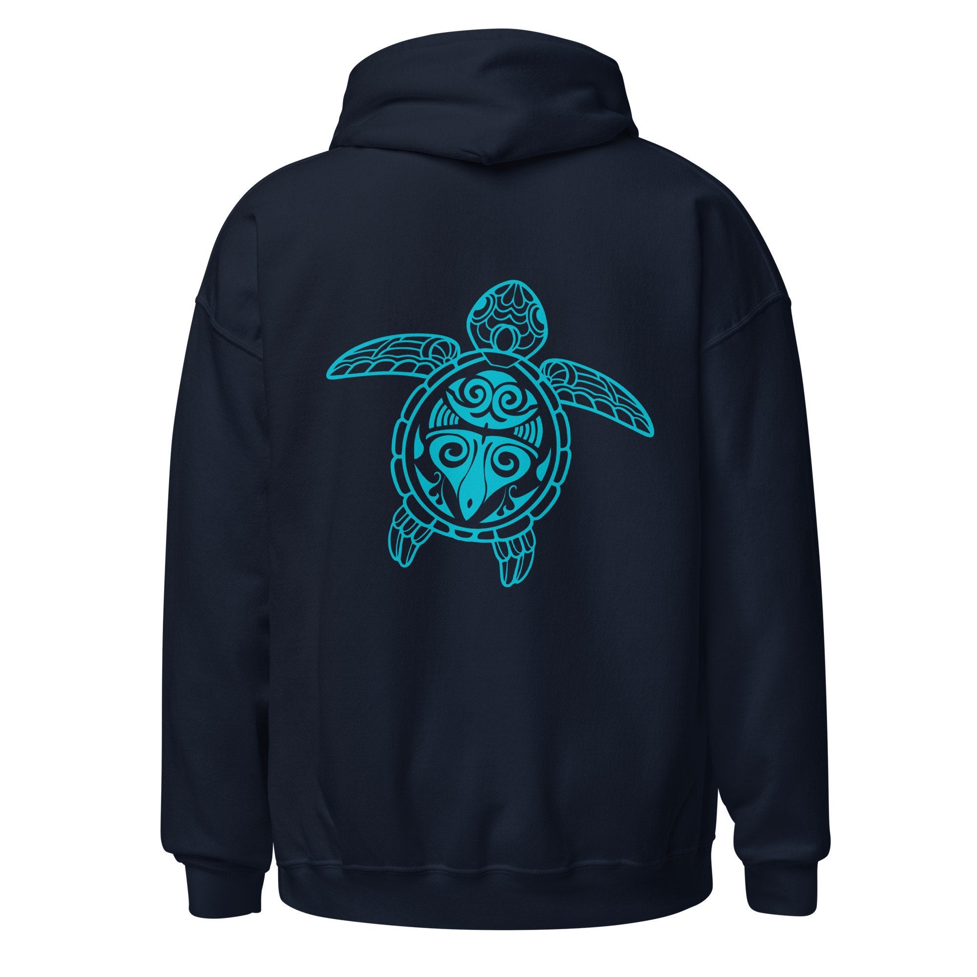 Tribal Sea Turtle Hoodie: Unisex Turquoise Design