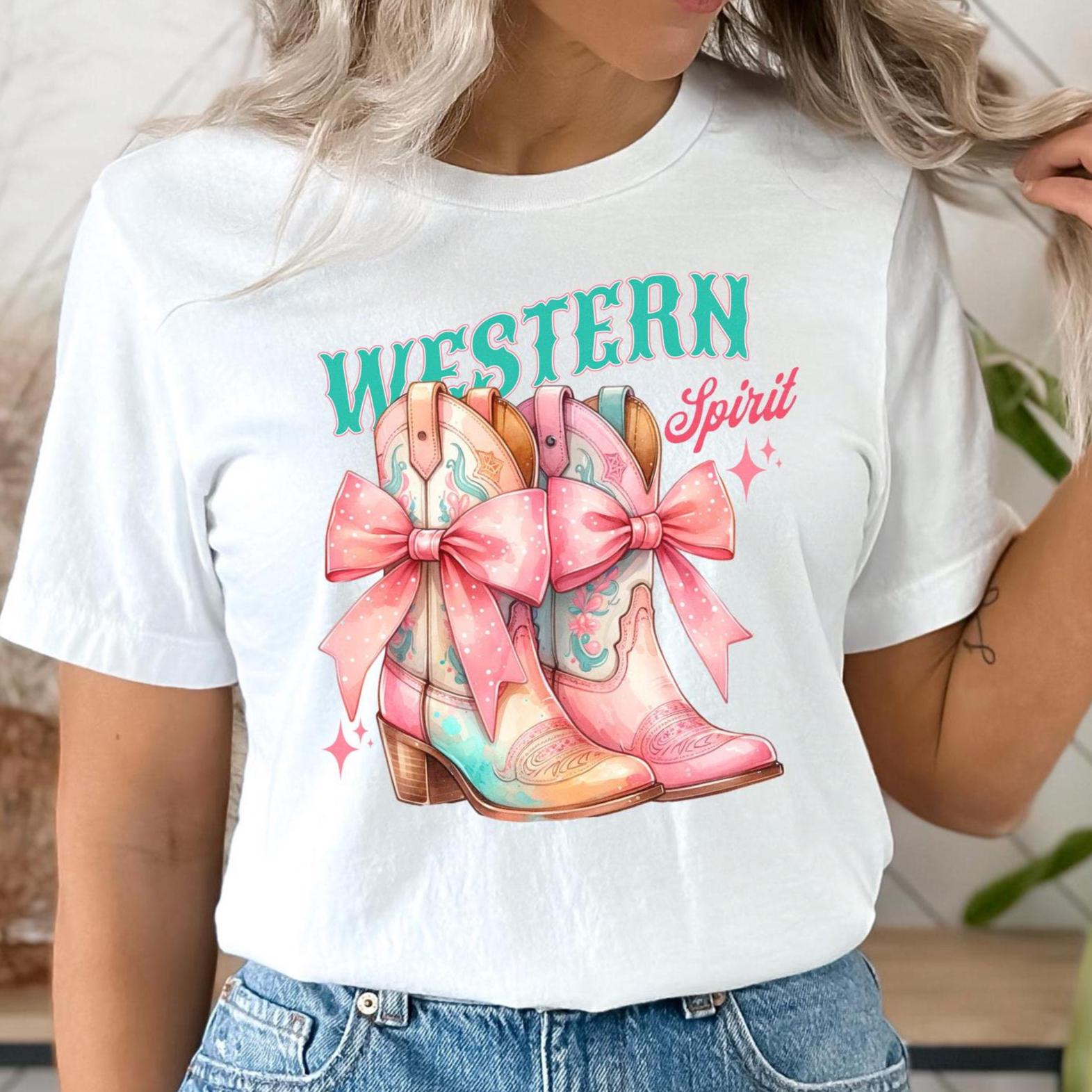 Pink Western Boots T-Shirt: Coquette Cowgirl Tee