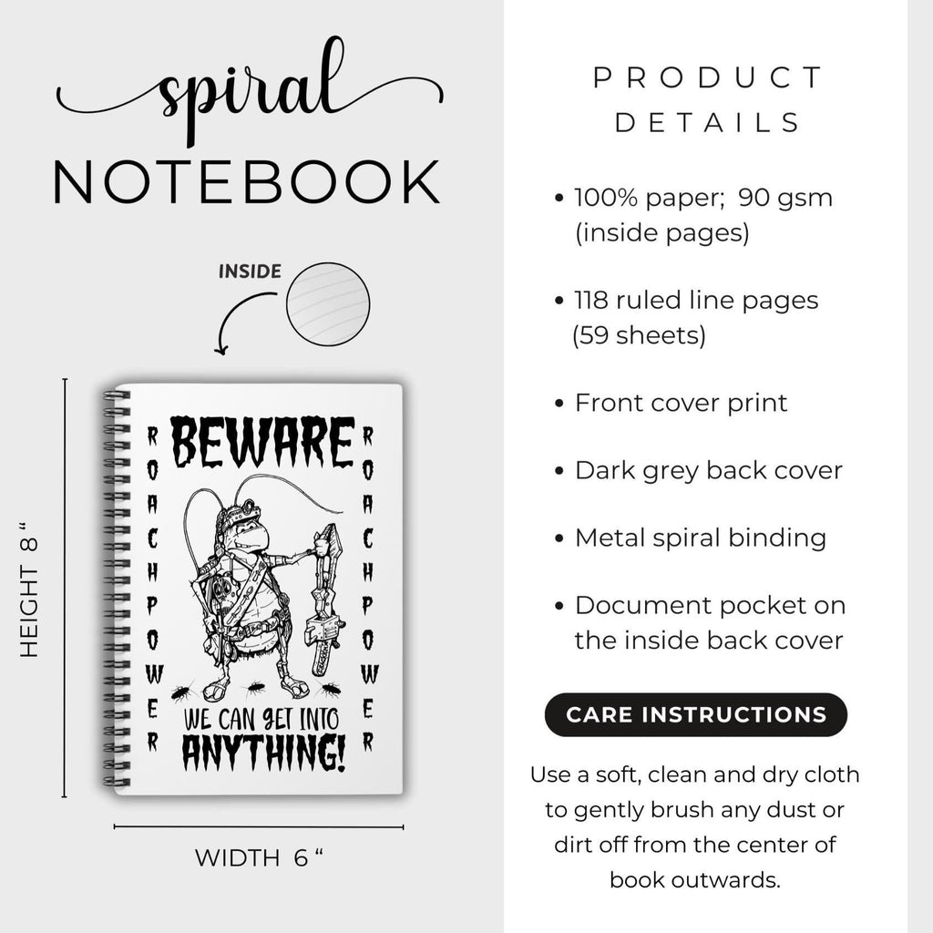 Funny Cockroach Cover Ruled Line Spiral Notebook gift for pest control exterminator