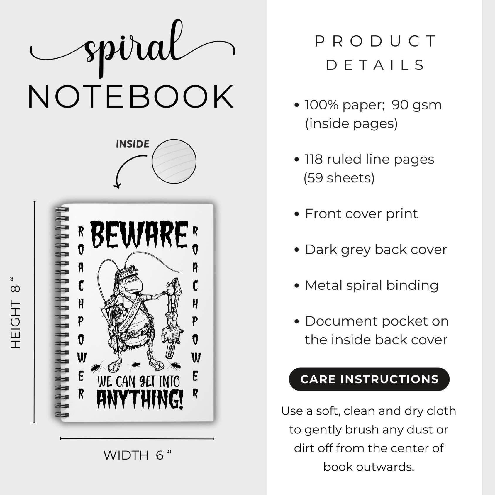 Funny Cockroach Cover Ruled Line Spiral Notebook gift for pest control exterminator