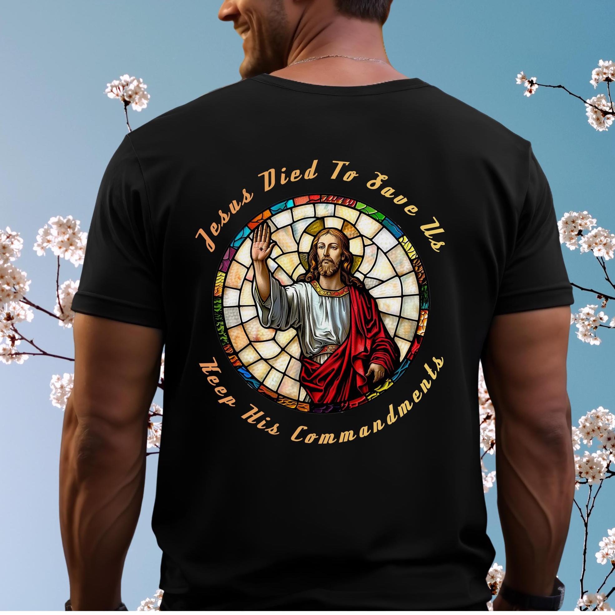 Jesus stained glass Shirt back print Christian T-shirt Gildan Unisex Jesus Easter T-shirt