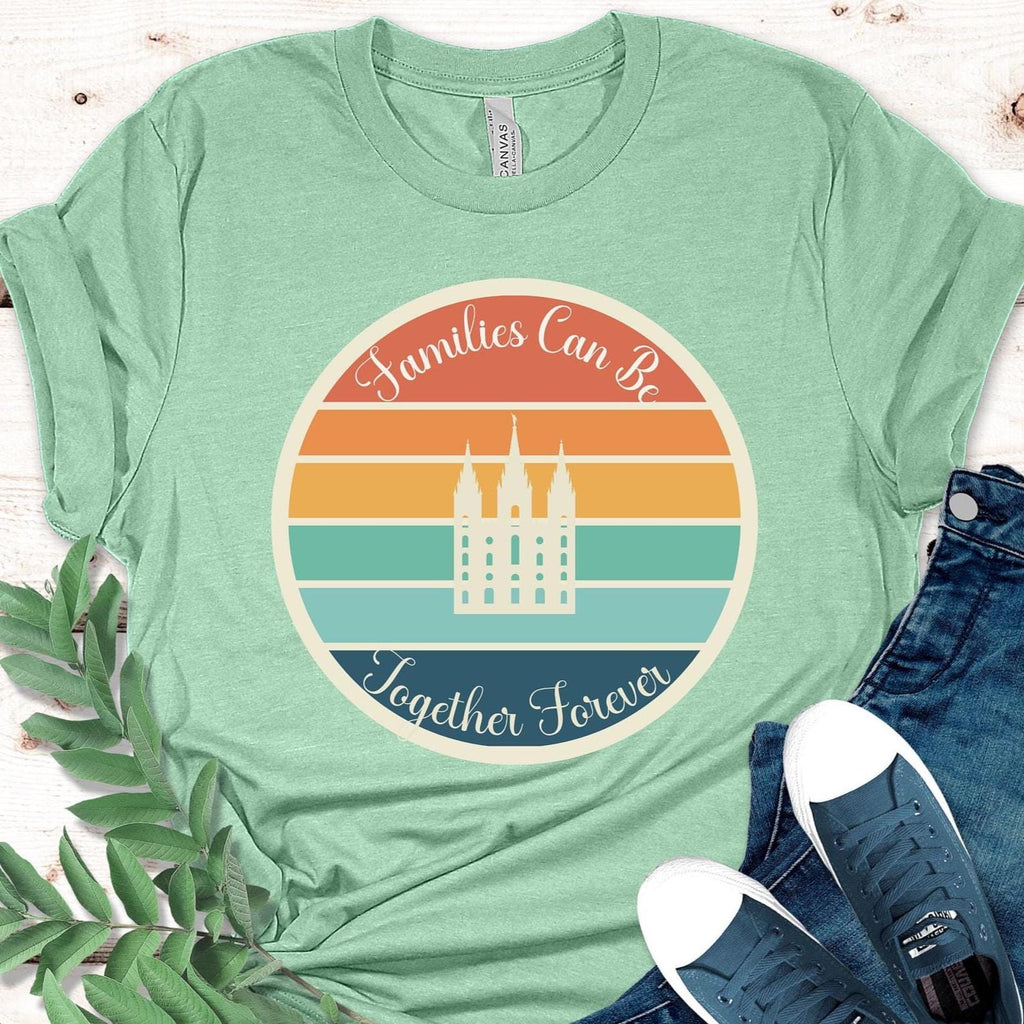 LDS Shirt Retro sunset LDS Temple Families Can Be Together Forever t-shirt unisex
