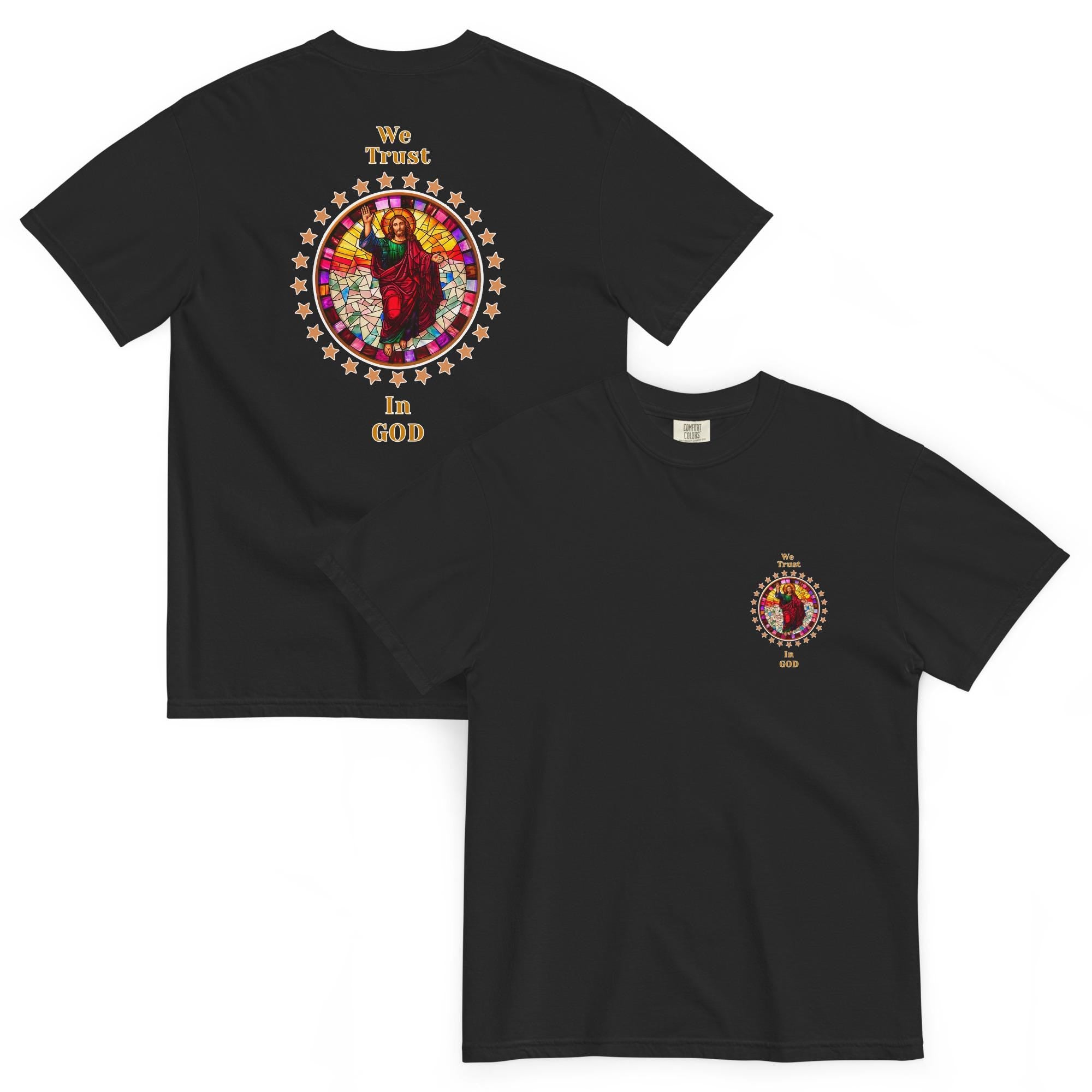Trust God Shirt Comfort Colors Jesus Stained Glass look back print t-shirt Christian tee Unisex garment-dyed heavyweight t-shirt
