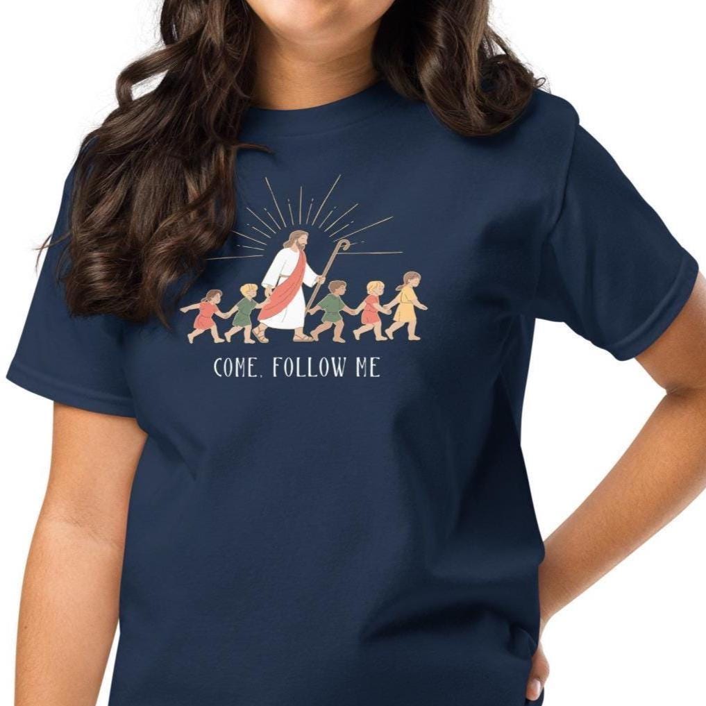 Jesus T-Shirt Youth Christian tee LDS Shirts Jesus and Children Come Follow Me t-shirt
