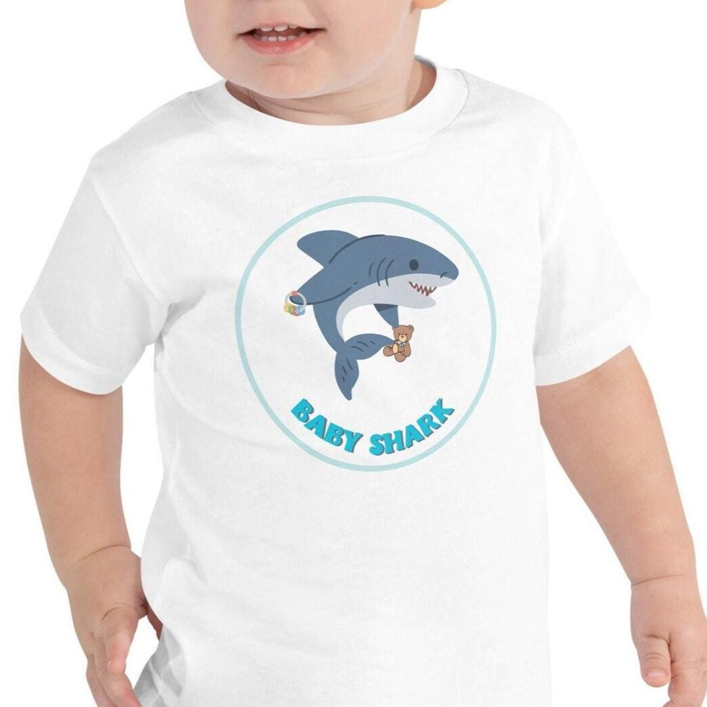 Baby Shark Toddler Shirt, Cute Cartoon Shark with Rattle & Teddy Bear