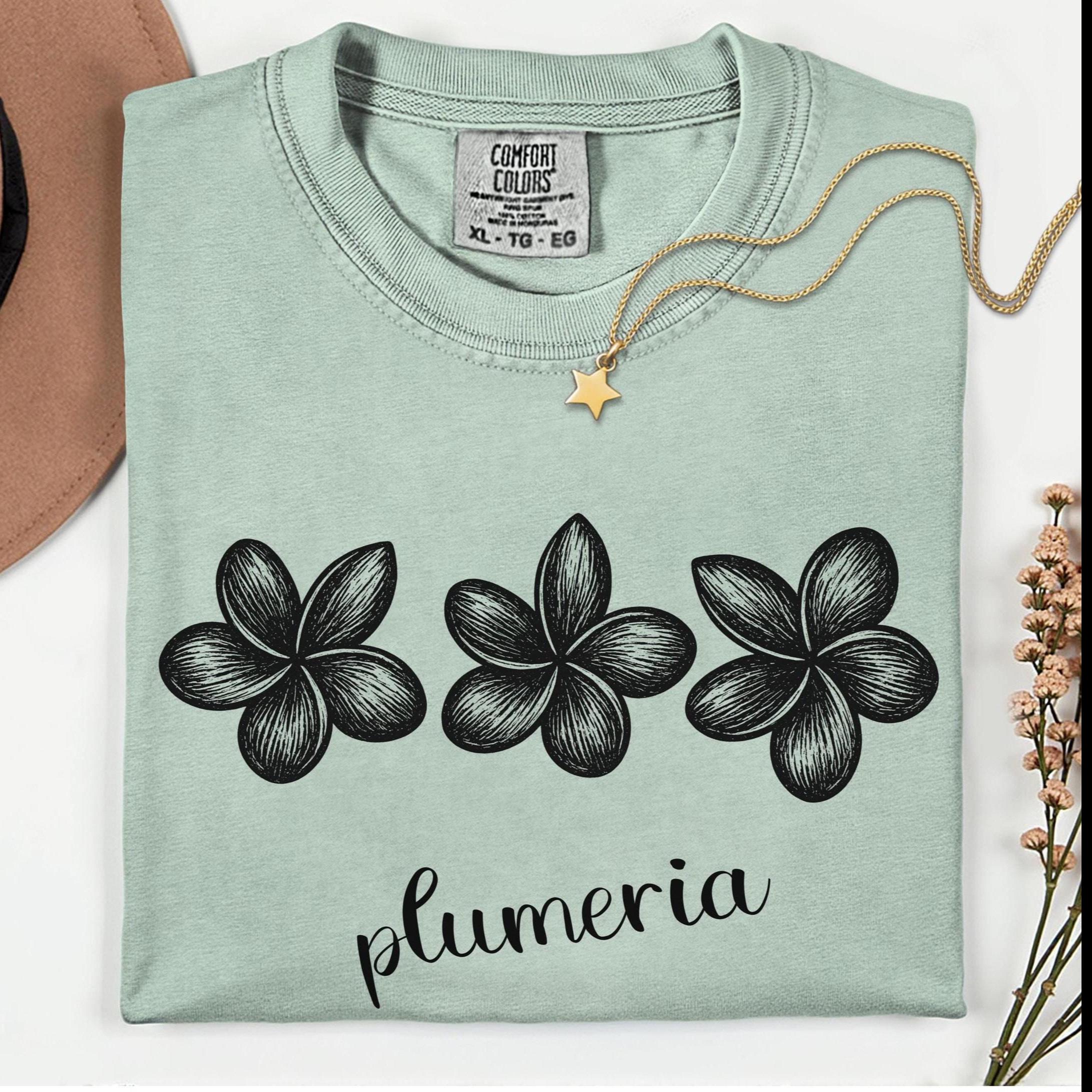 Plumeria flowers Comfort Colors t-shirt linocut style plumerias tropical flowers tee plumeria lover gift