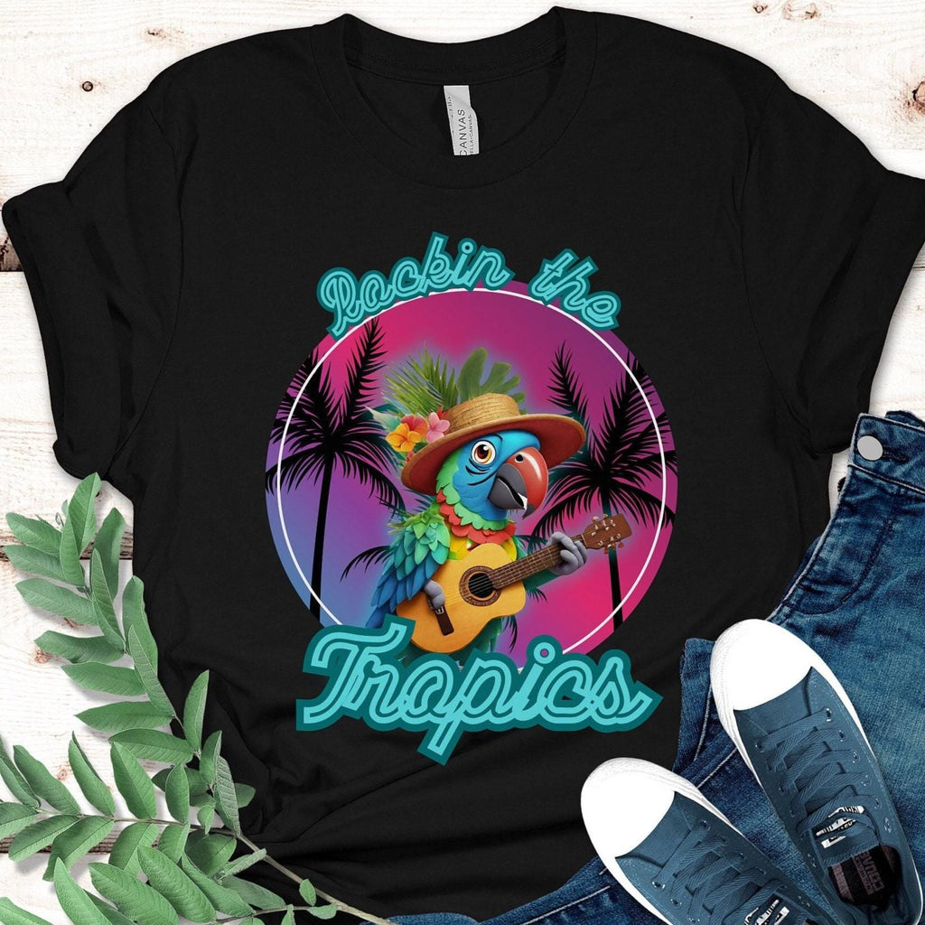 Funny Parrot T-Shirt: Tropical Guitarist Tee - Hawaii Gift