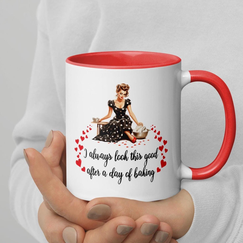 Retro 50s Baking Housewife Mug: Gift for Baker ceramic coffee mug Colorful Inside