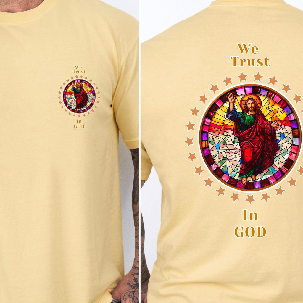 Trust God Shirt Comfort Colors Jesus Stained Glass look back print t-shirt Christian tee Unisex garment-dyed heavyweight t-shirt