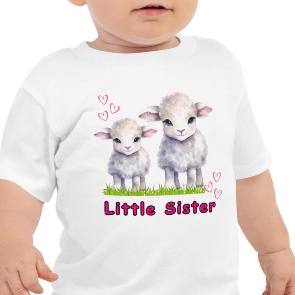 Little Sister Lambs Baby Tee: Matching Big Sister Gift