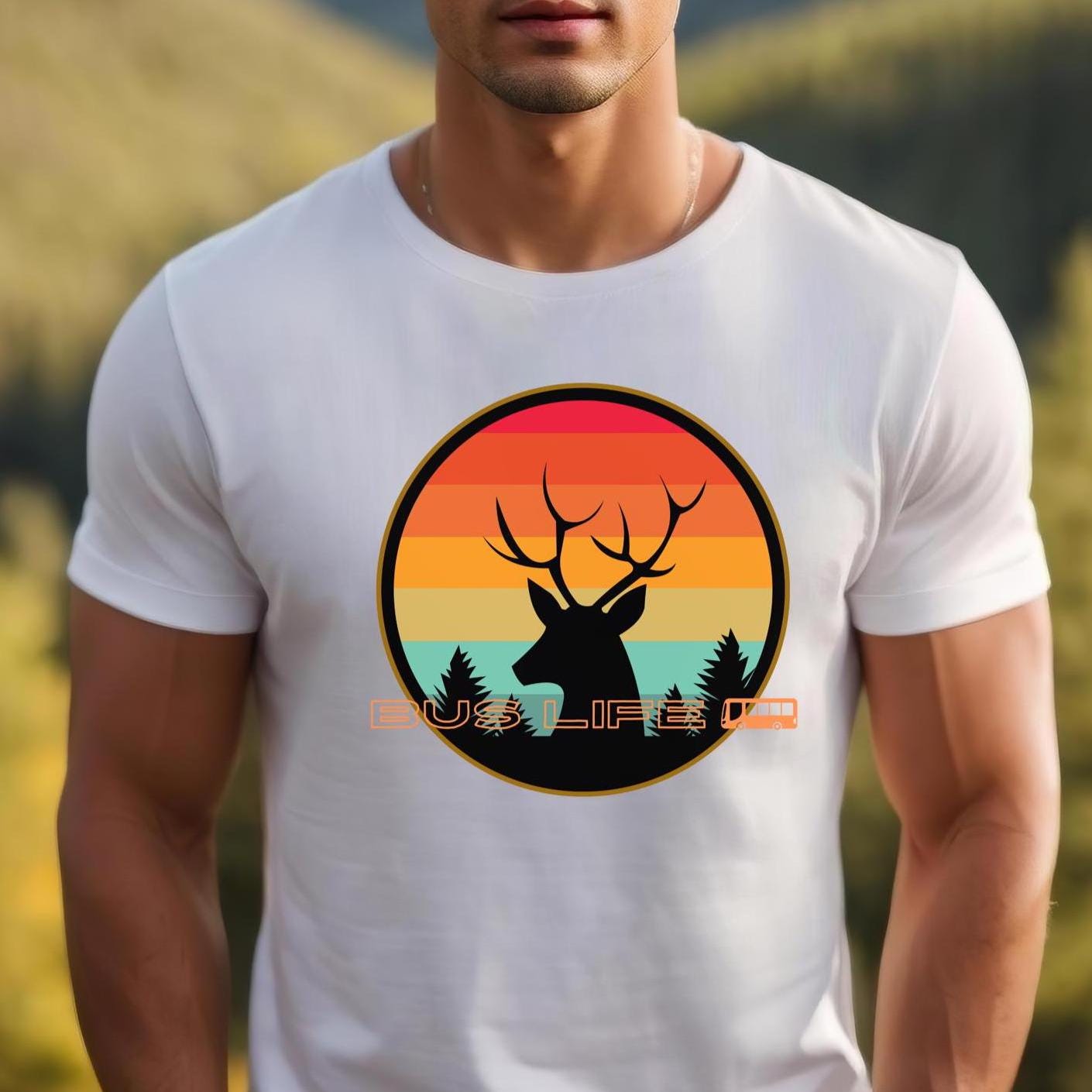 Retro Sunset Deer Bus Life T-Shirt: Nomad Deer Tee